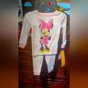 Disney Pink and White Pajama Set with Character Design